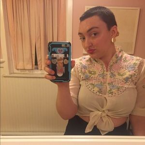 Vintage Embroidery Blouse White Pastel Button Down